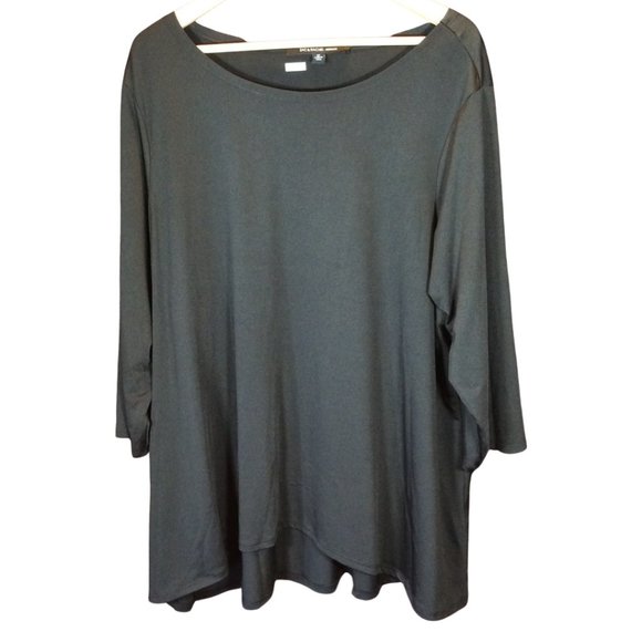 Size: 2X - Black 3/4 Sleeve Top w/ Hi-Lo Hem - Picture 1 of 1